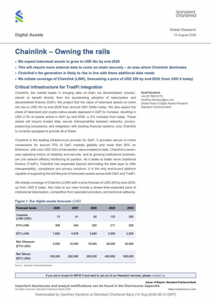 В Standard Chartered видят Chainlink будущим лидером по токенизации